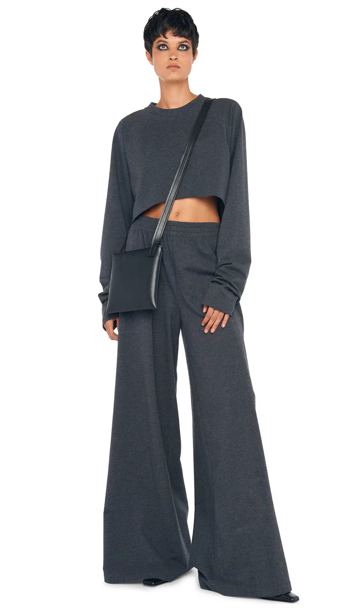 Oversized Raglan Sleeve Cropped Top - Dark Heather Grey