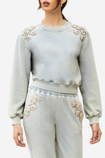 Julie Crystal Patch Sweatshirt - Washed Denim