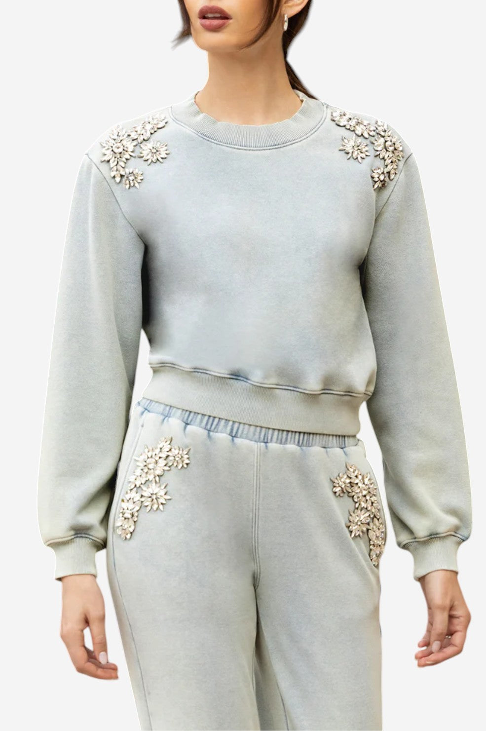Julie Crystal Patch Sweatshirt - Washed Denim