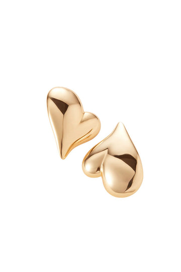 Mega Art Heart Button Earrings - Gold