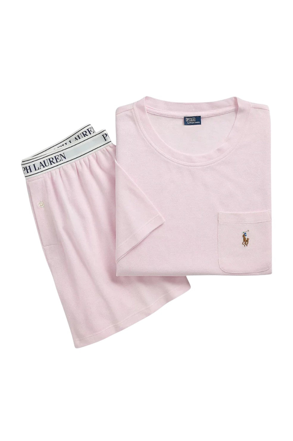 Knit Oxford Short Sleeve Short Pajamas Set - Pink