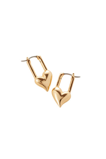 Padlock Heart Huggie Earrings - Gold