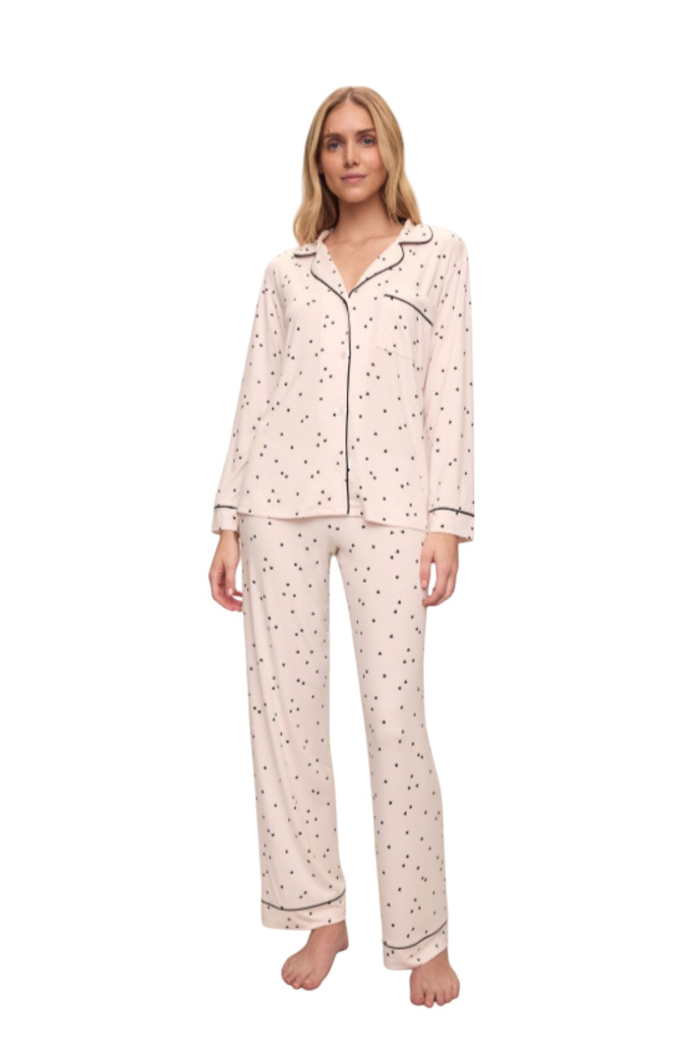Gisele Printed Long PJ Set - Light Pink/Black
