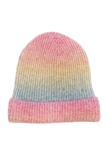 Ribbed Ombre Foldover Beanie - Coral