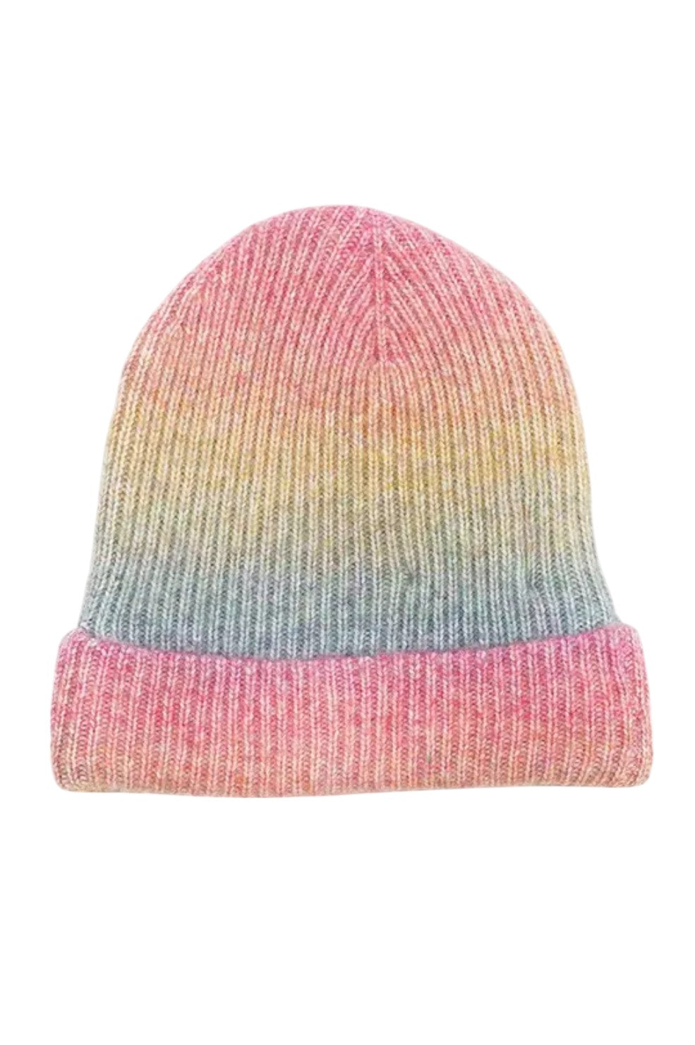 Ribbed Ombre Foldover Beanie - Coral
