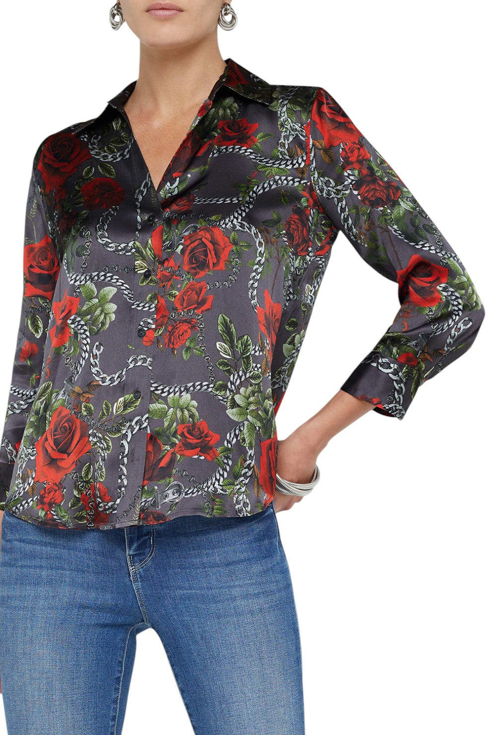 Dani Silk Blouse - Dark Shadowed Chain Roses