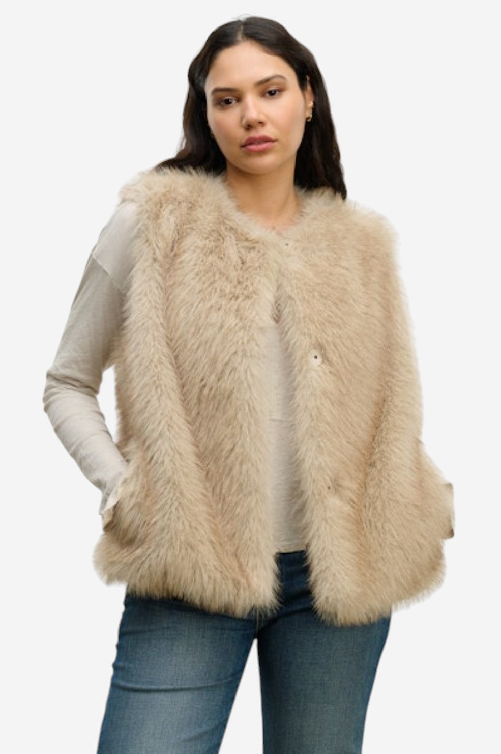 Anastasia Lux Fur Vest - Taupe