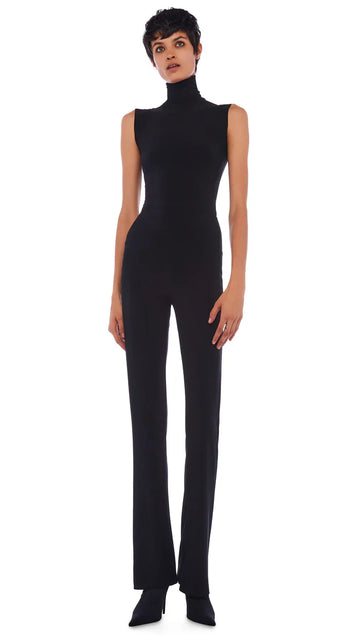 Slim Fit Sleeveless Turtle Top - Black