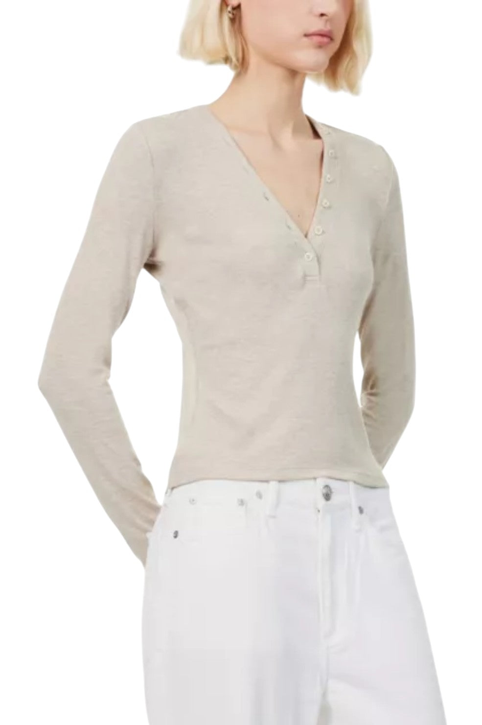 Slinky Long Sleeve Rib Henley - Oatmeal Heather