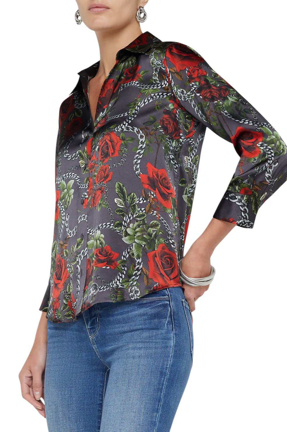 Dani Silk Blouse - Dark Shadowed Chain Roses