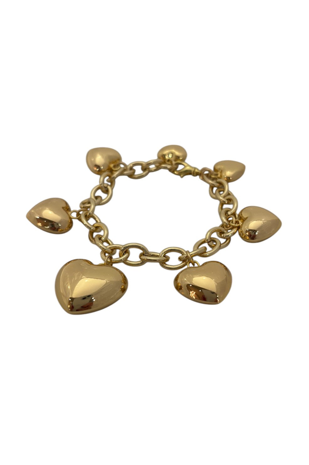 Oval Link Puffy Heart Bracelet - Gold