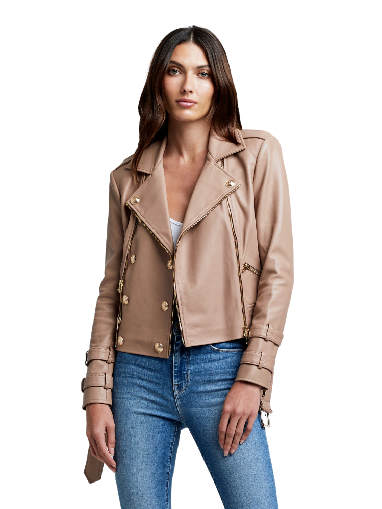 Billie Belted Leather Jacket - Chanterelle
