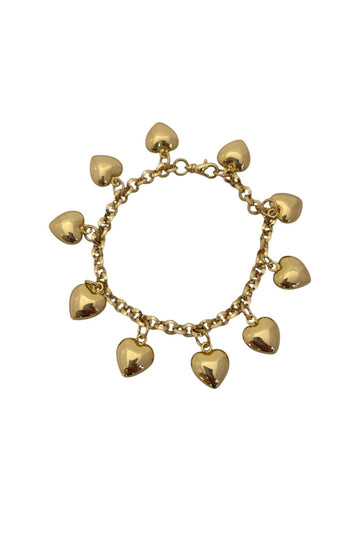 Beveled Chain Puffy Heart Bracelet - Gold