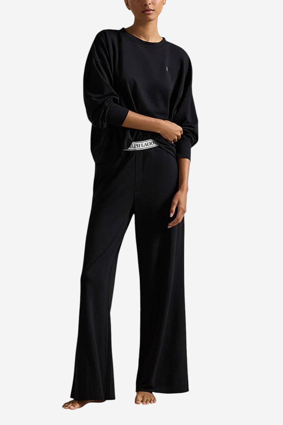 Sweatshirt & Wide Leg Pants Set - Black