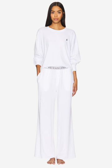 Sweatshirt & Wide Leg Pants Set - White