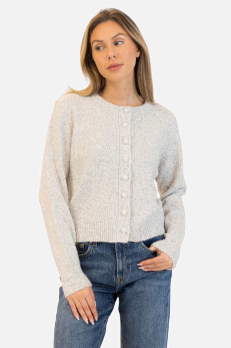 Aisha Pearl Cardigan - Light Grey