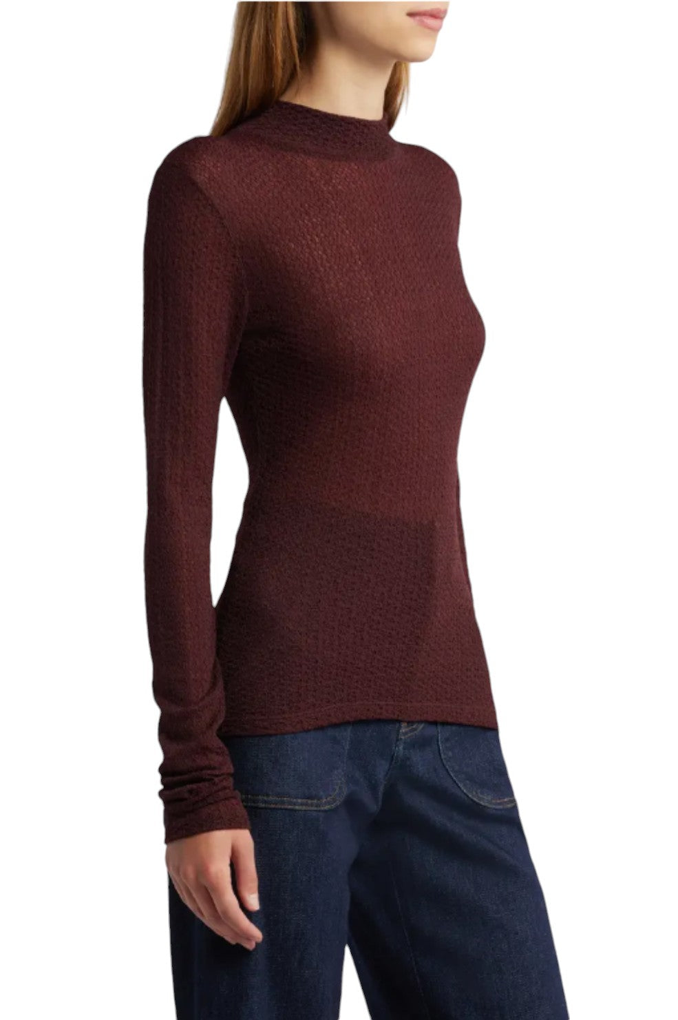 Mesh Lace Turtleneck - Deep Burgundy