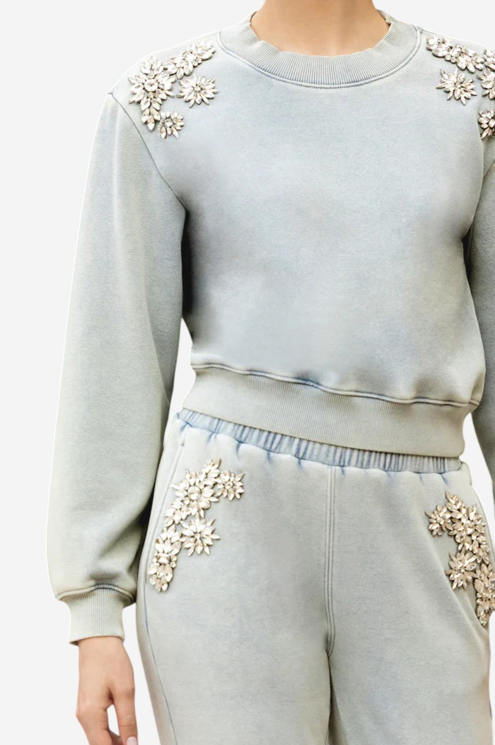 Julie Crystal Patch Sweatshirt - Washed Denim