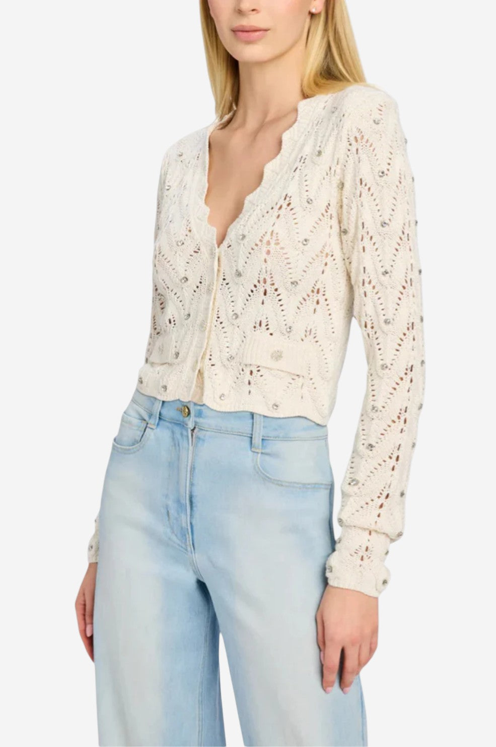 Blake Crystal Pointelle Cardigan - Natural