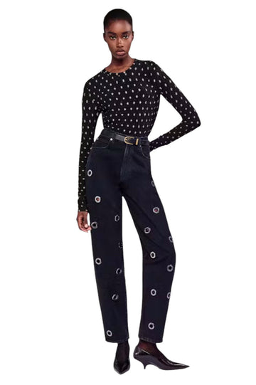 Dotted Stretch Mesh Top - Black Multi