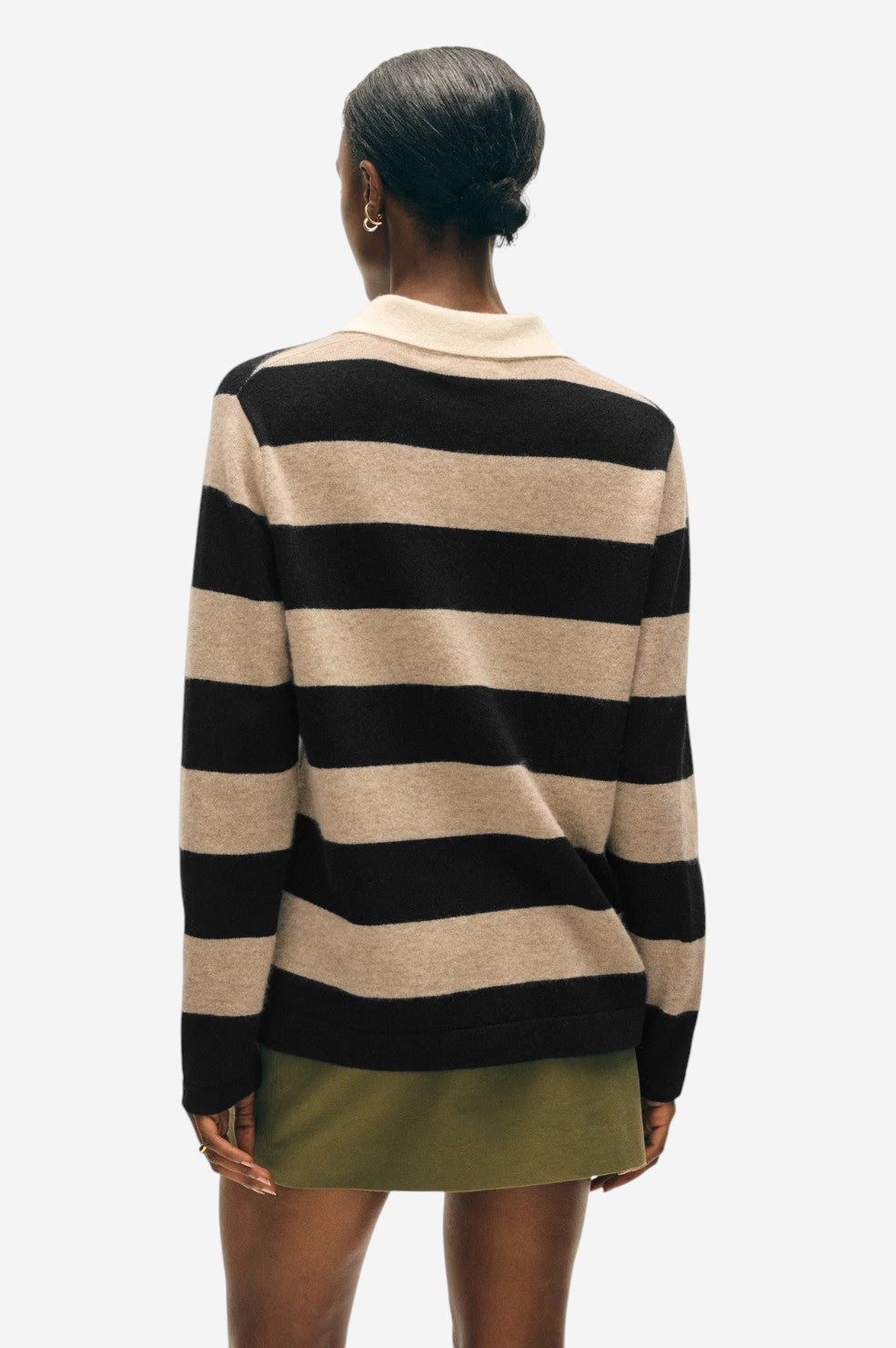 Cashmere Rugby Stripe Polo - Taupe/Black
