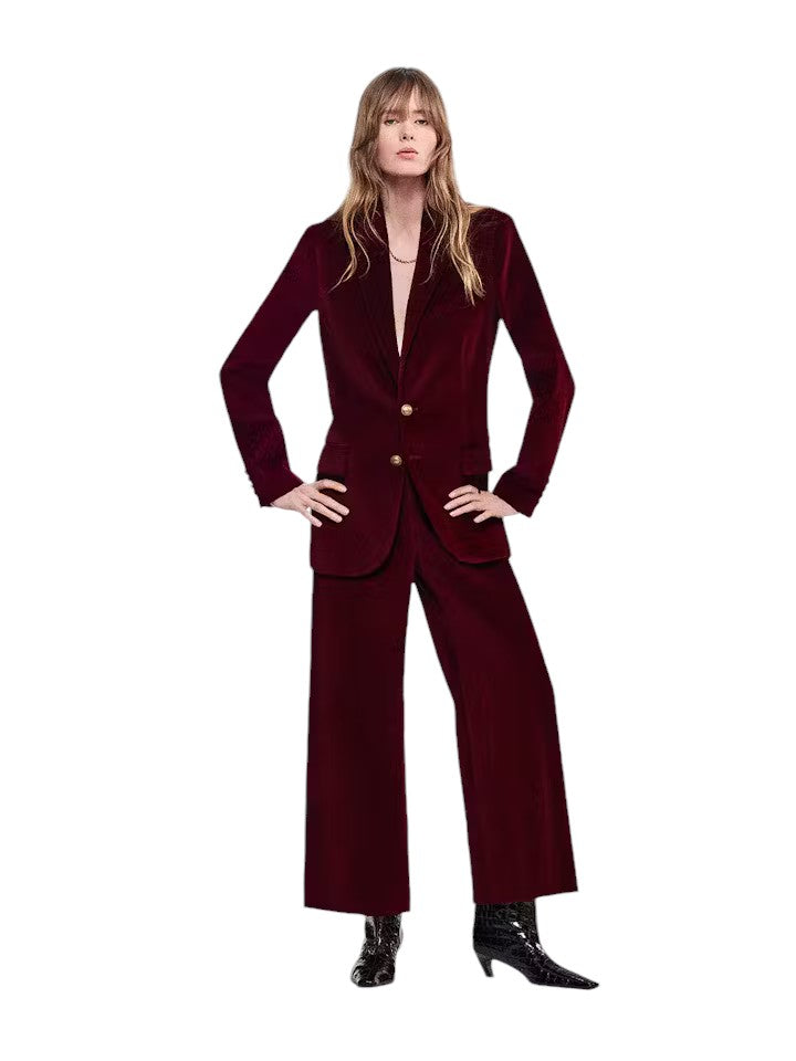 Crop Velvet Wide Leg - Wine