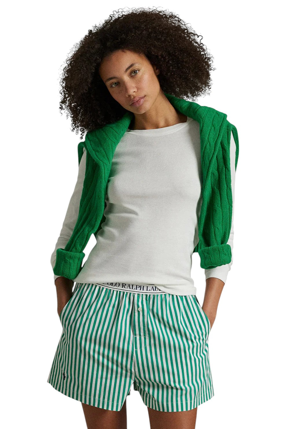 Stripe Sleep Boxer With Logo - Vine Green