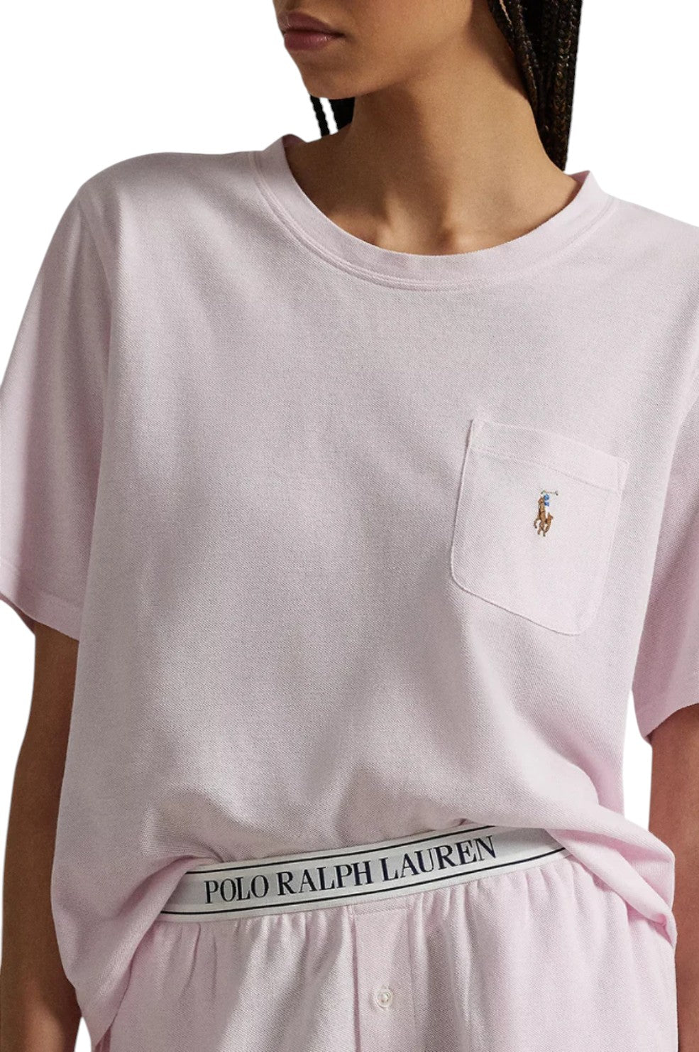 Knit Oxford Short Sleeve Short Pajamas Set - Pink