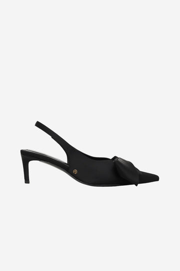 Nina Heels With Bow - Black Satin