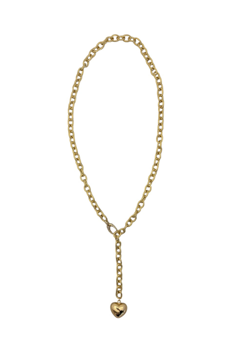 Twist Link Chain Puffy Heart Necklace - Gold