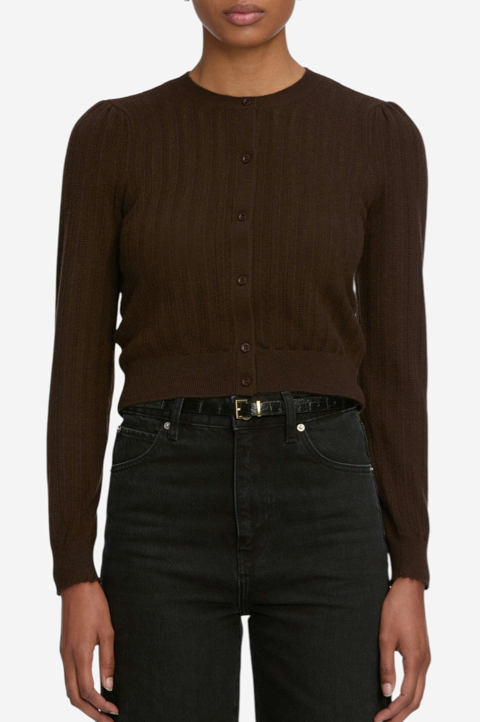 The Ladder Pointelle Cardi - Coffee