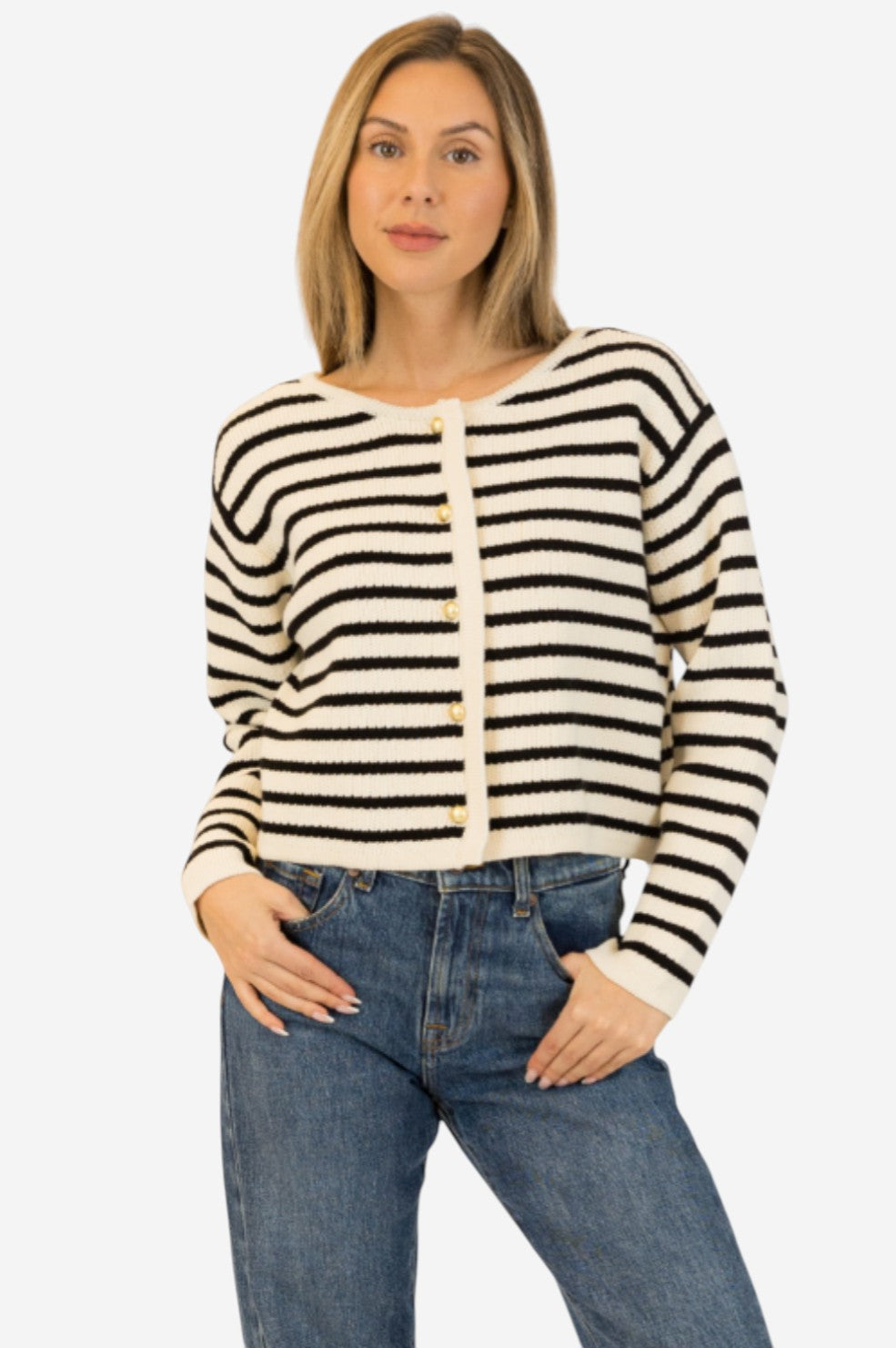 Devon Cardigan - Black And White Stripe