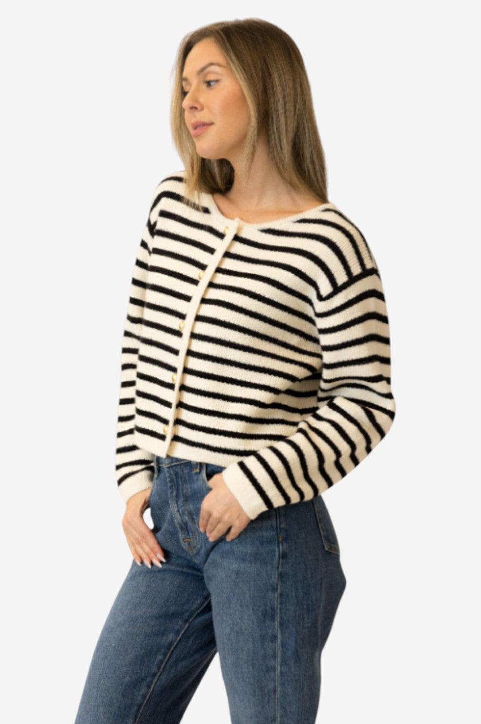 Devon Cardigan - Black And White Stripe