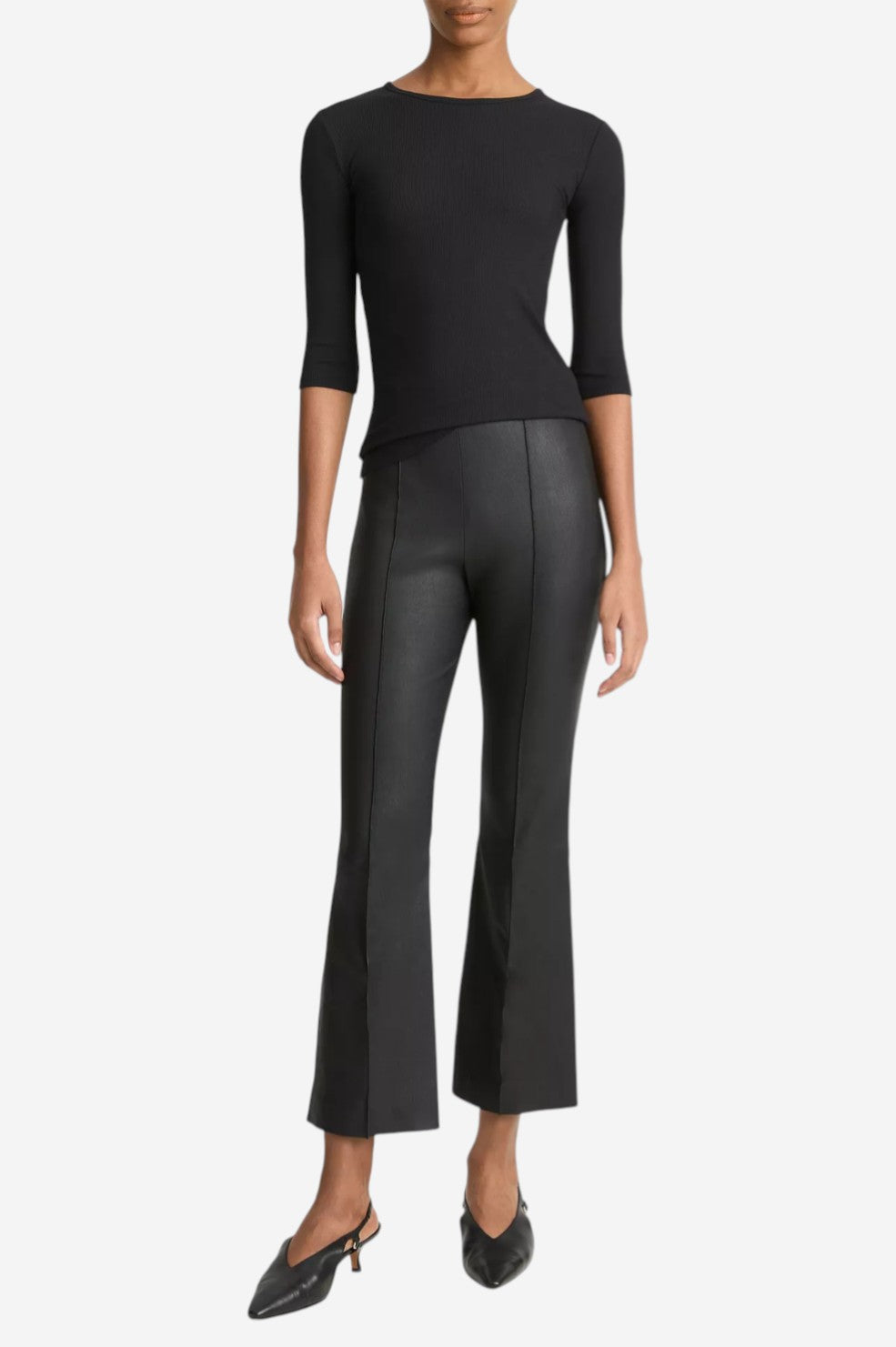 Elbow-Sleeve Crew Neck T-Shirt - Black