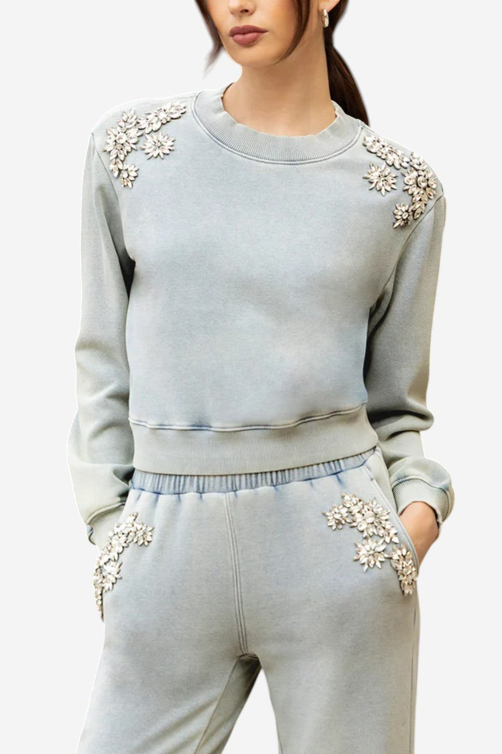 Julie Crystal Patch Sweatshirt - Washed Denim