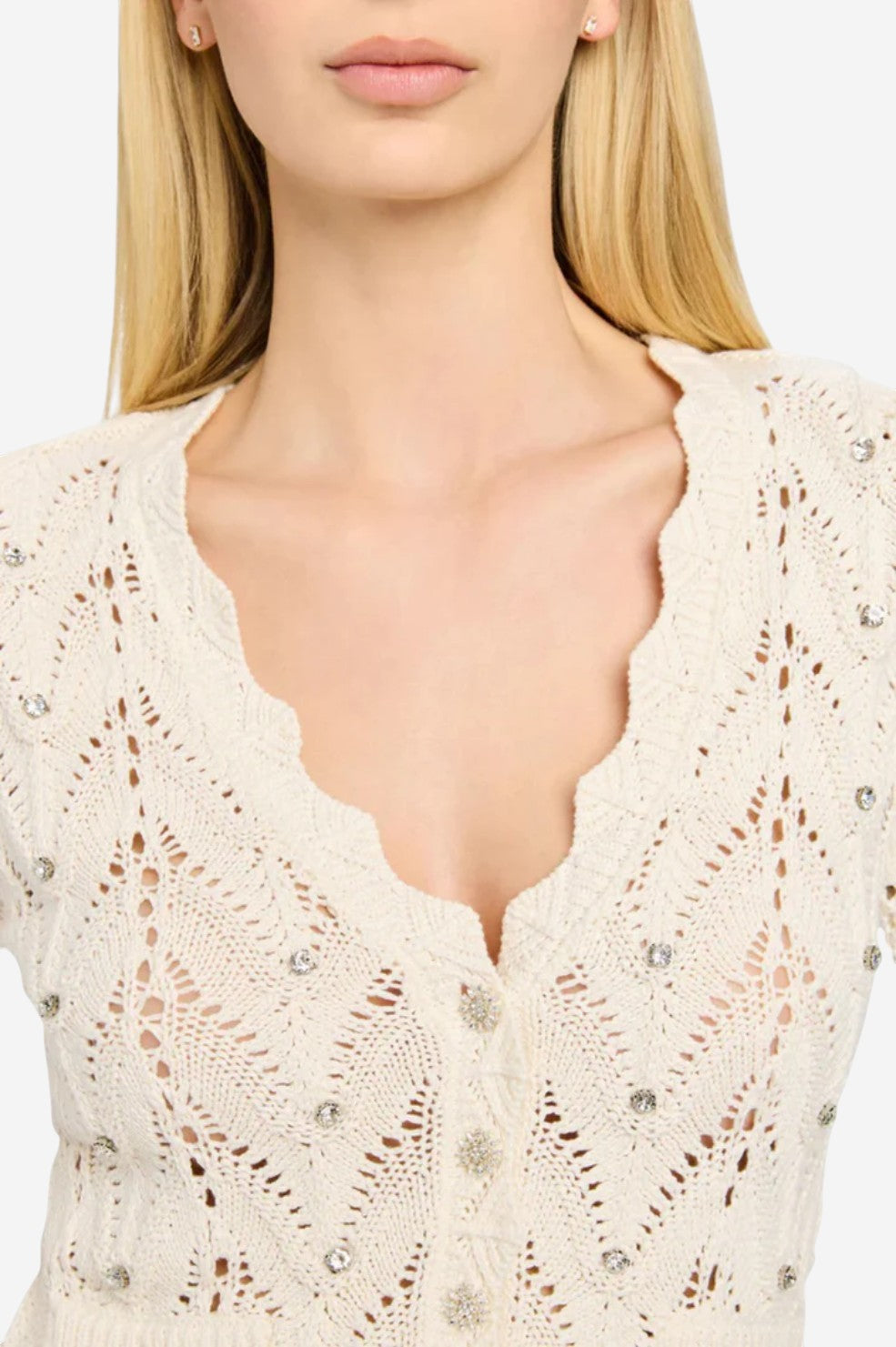 Blake Crystal Pointelle Cardigan - Natural