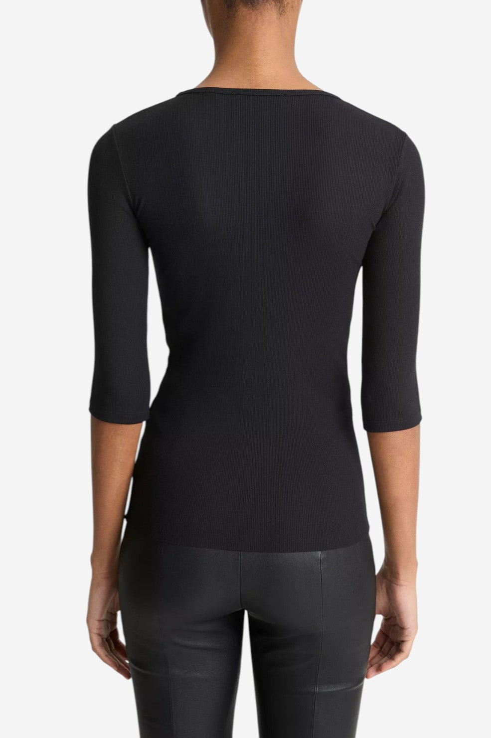 Elbow-Sleeve Crew Neck T-Shirt - Black