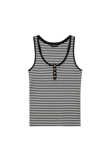 Alessia Tank - Cream And Black Stripe