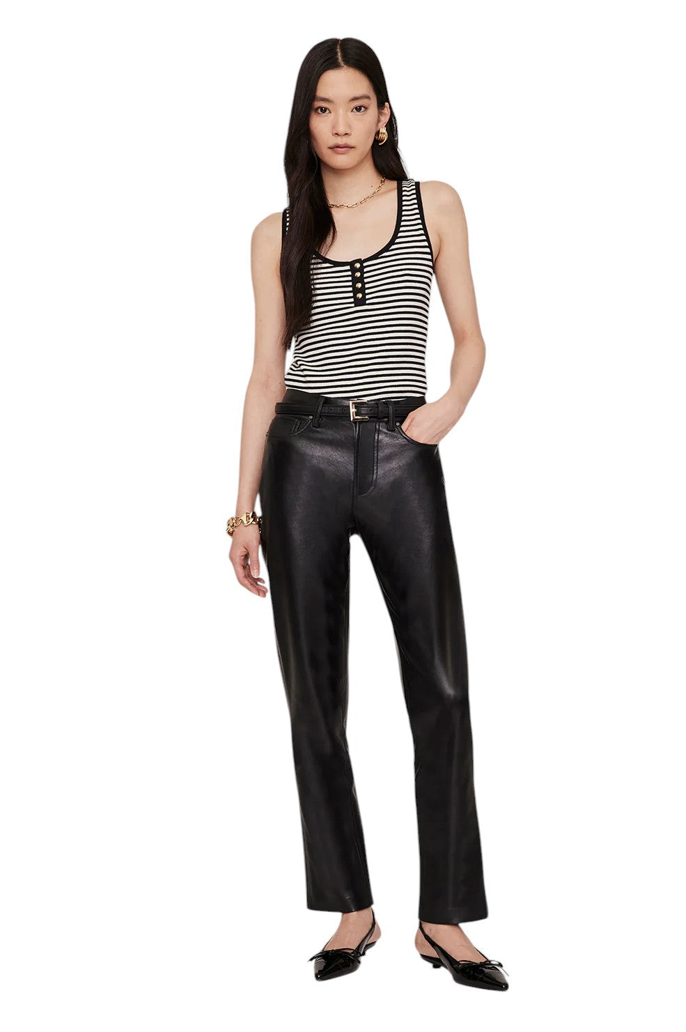 Alessia Tank - Cream And Black Stripe