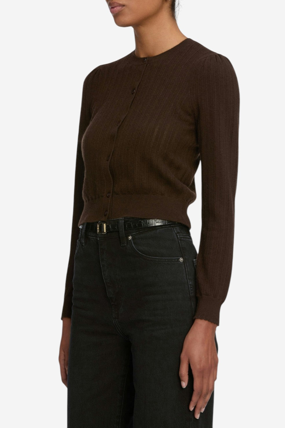 The Ladder Pointelle Cardi - Coffee