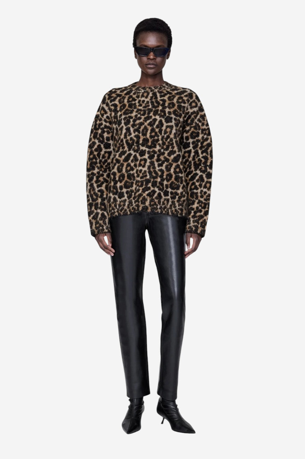 Sydney Crew Sweater - Black And Brown Leopard