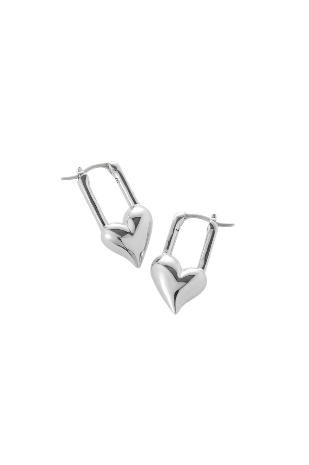 Padlock Heart Huggie Earrings - Silver