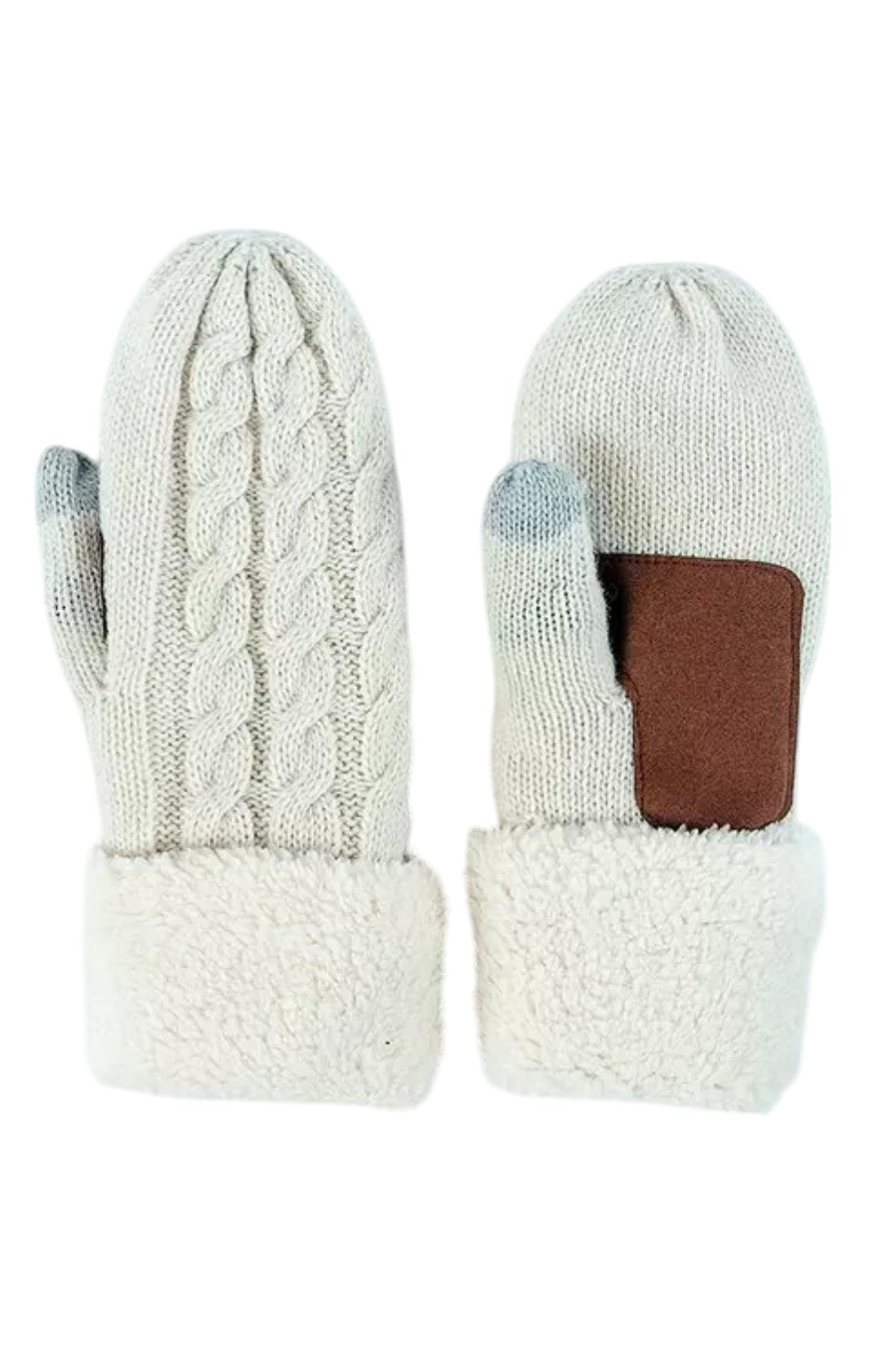 Sherpa Lined Cable Mittens - Cream
