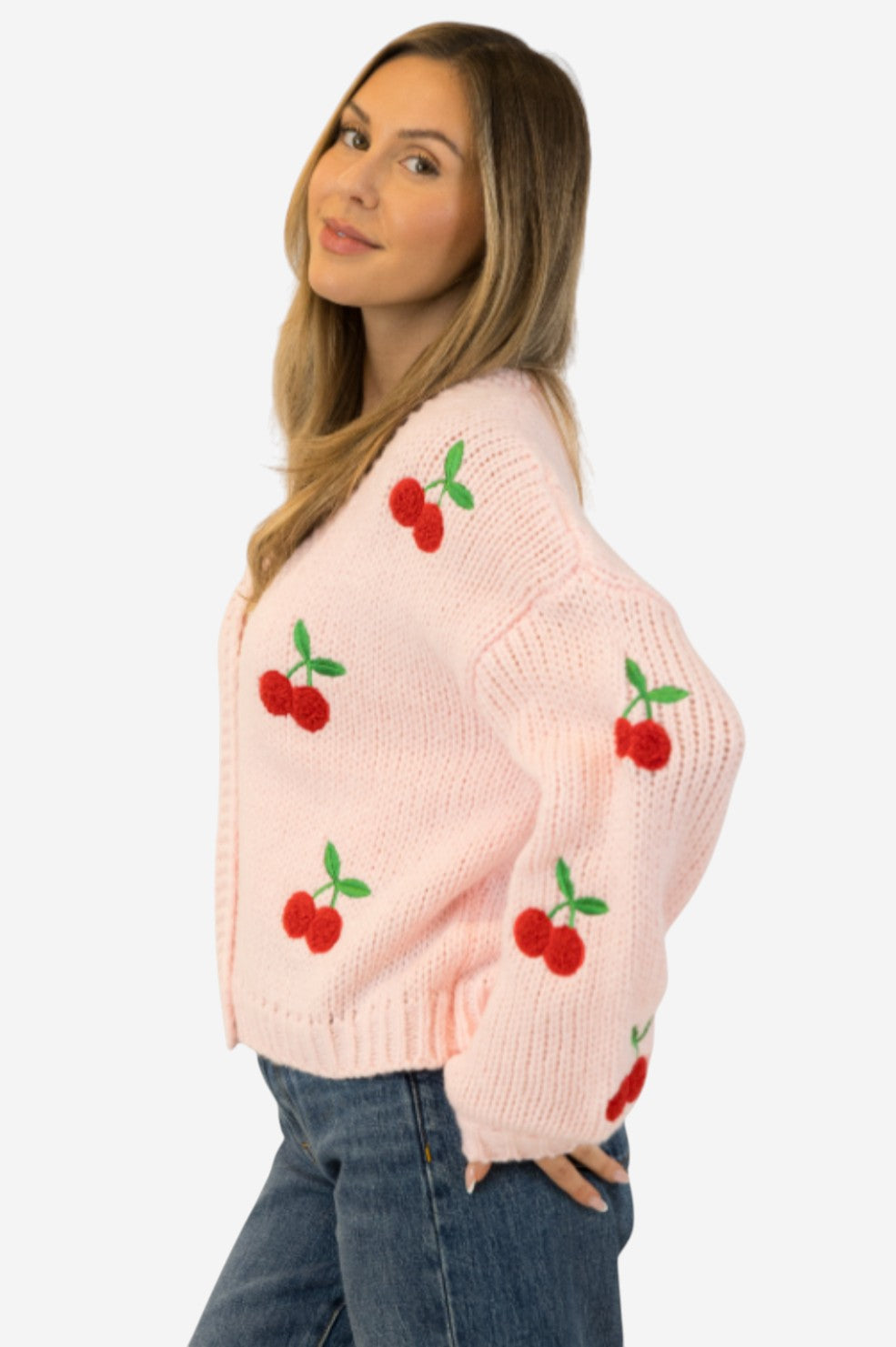 Lexi Cardigan - Pink/Red Cherries