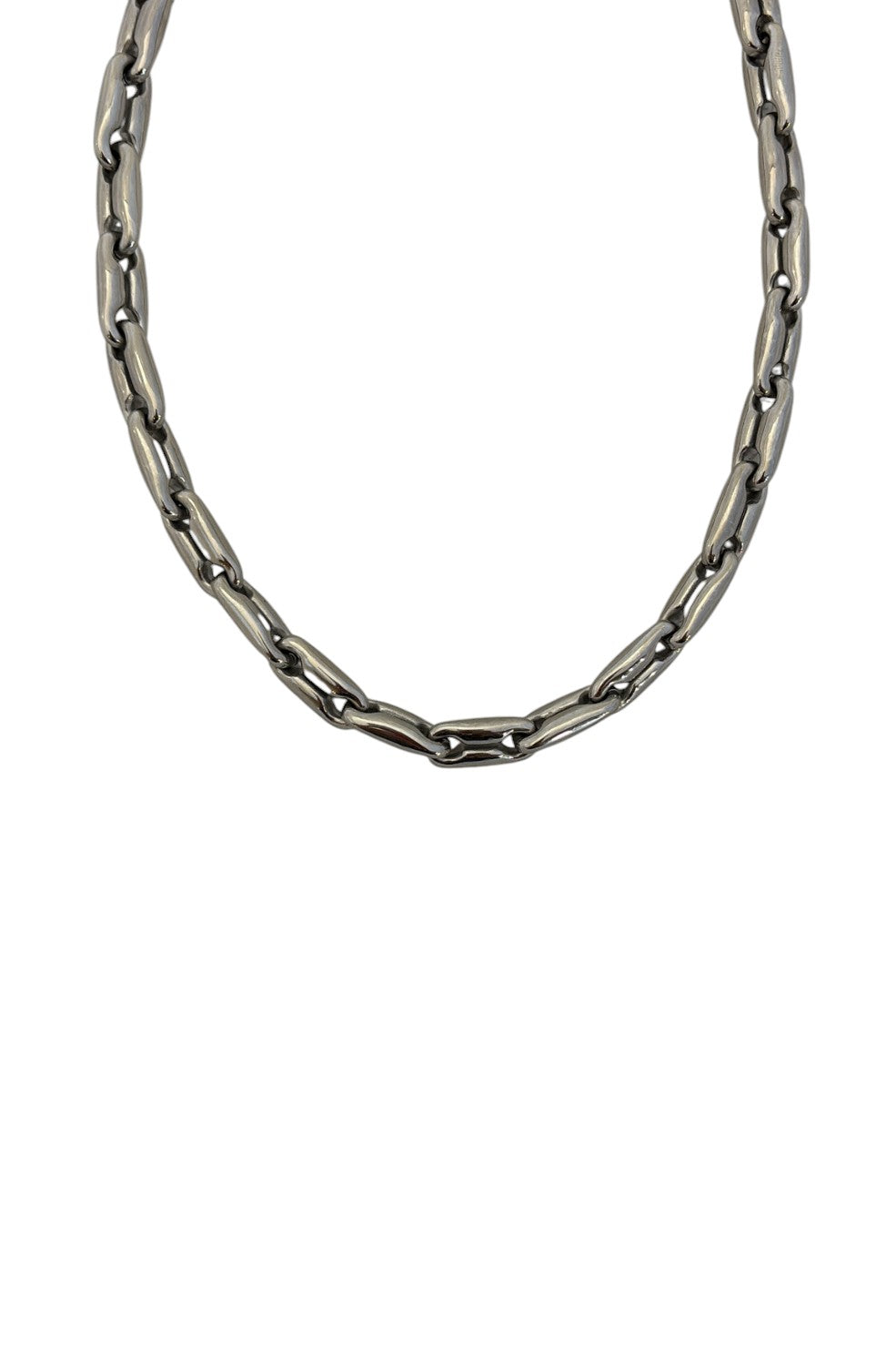 Elongated Chubby Oval Chain Necklace - Silver