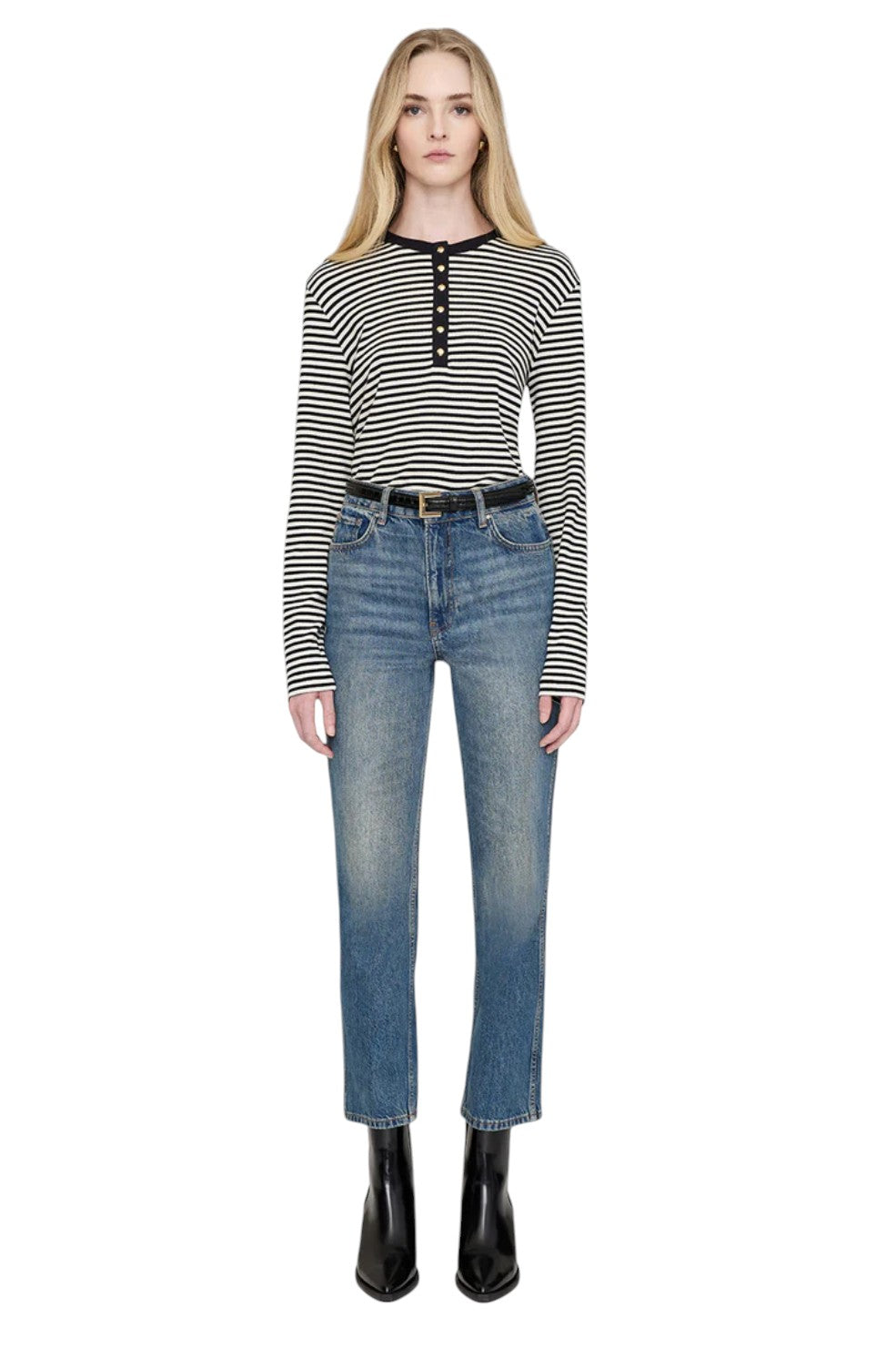 Alessia Long Sleeve Tee - Cream And Black Stripe