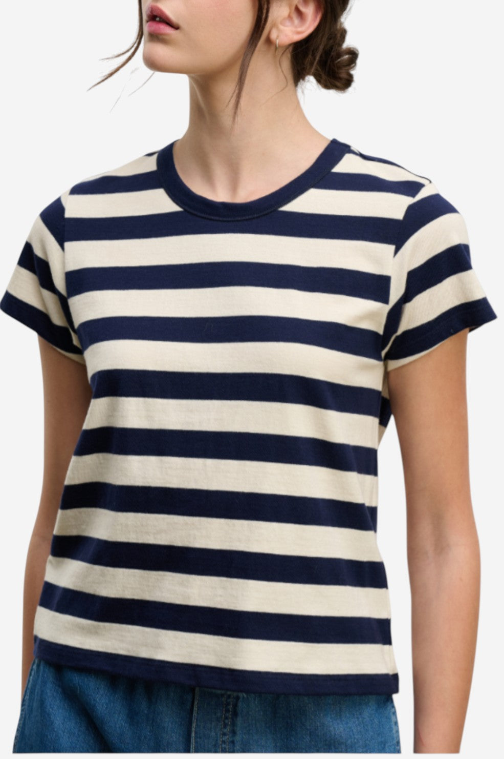 Anais Jersey Stripe Top - Navy Stripe
