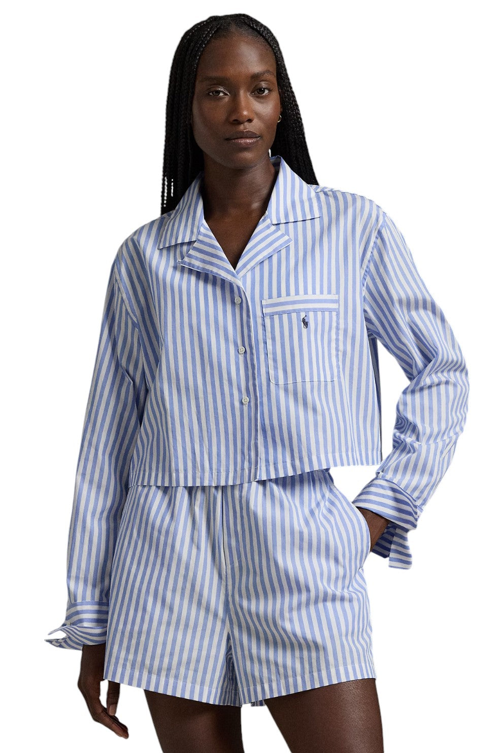 Crop Top & Boxer Poplin Pajama Set - Wide Stripes