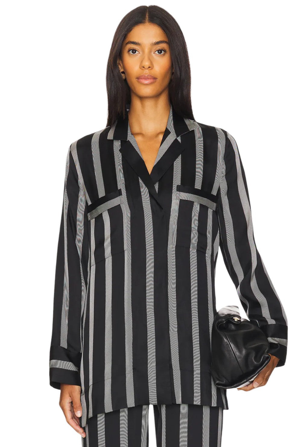 Lynette Shirt - Black Herringbone Stripe