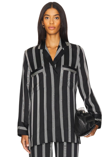 Lynette Shirt - Black Herringbone Stripe